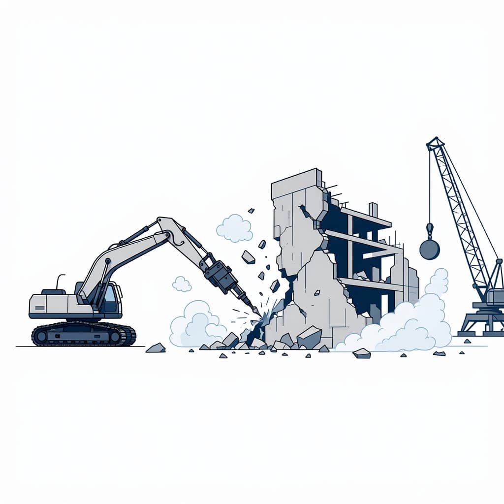 Professional machinery executing a planned structural demolition
