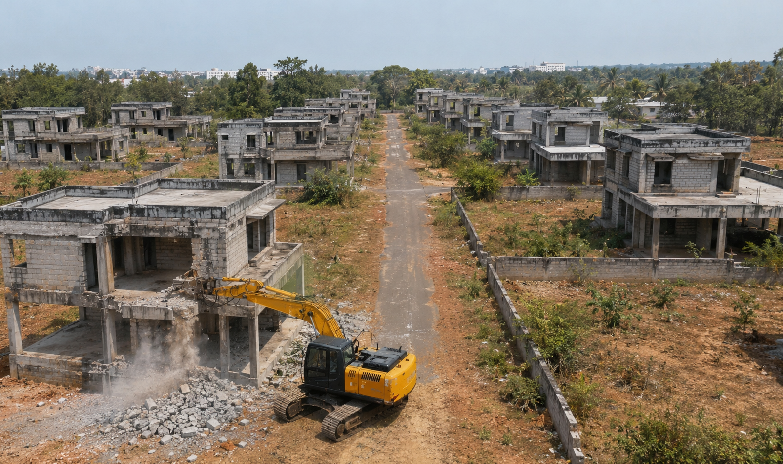 Demolition of 17 unfinished residential villas in Bangalore