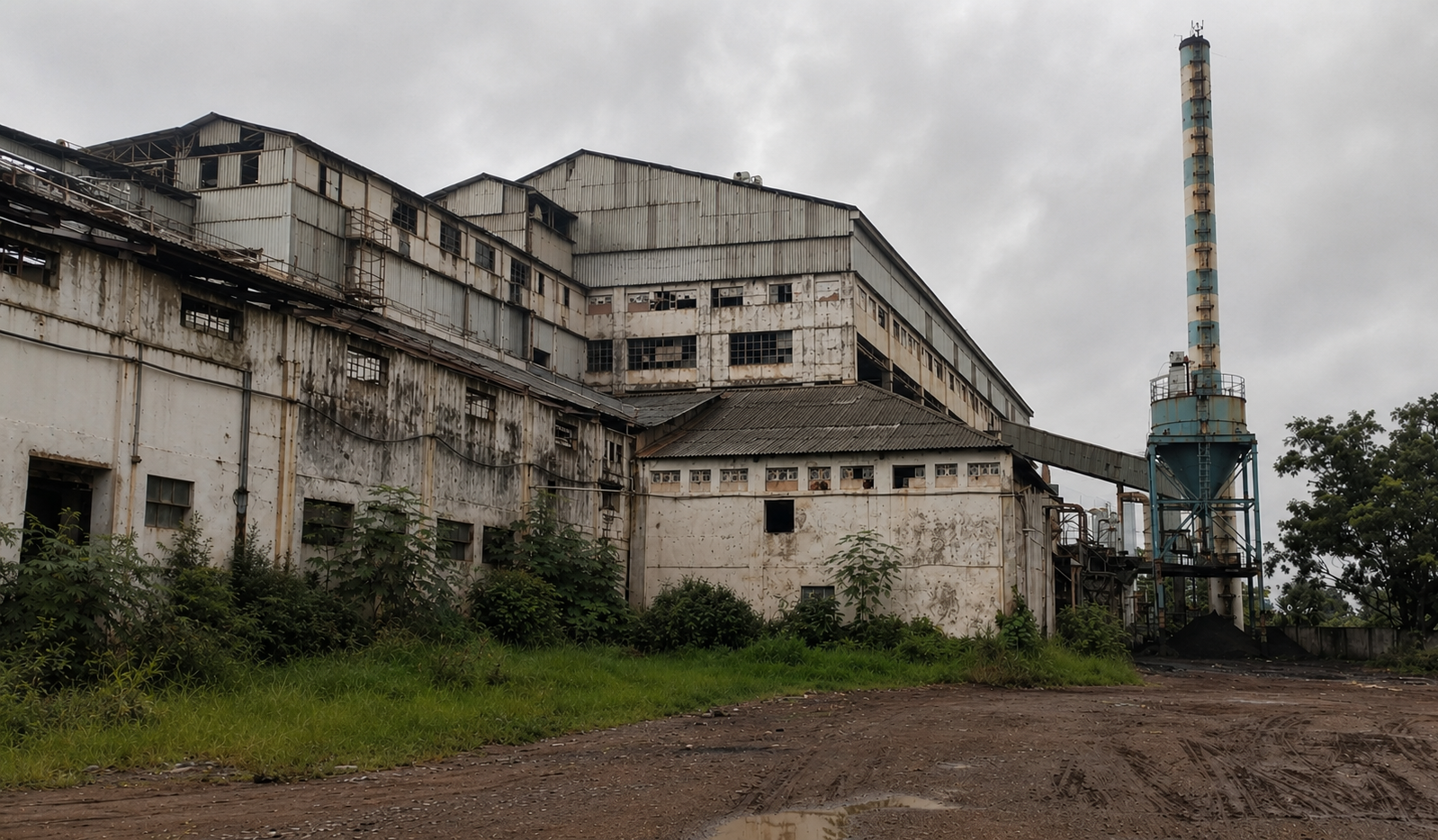 Paper mill factory dismantling with an excavator-mounted hydraulic shear cutter