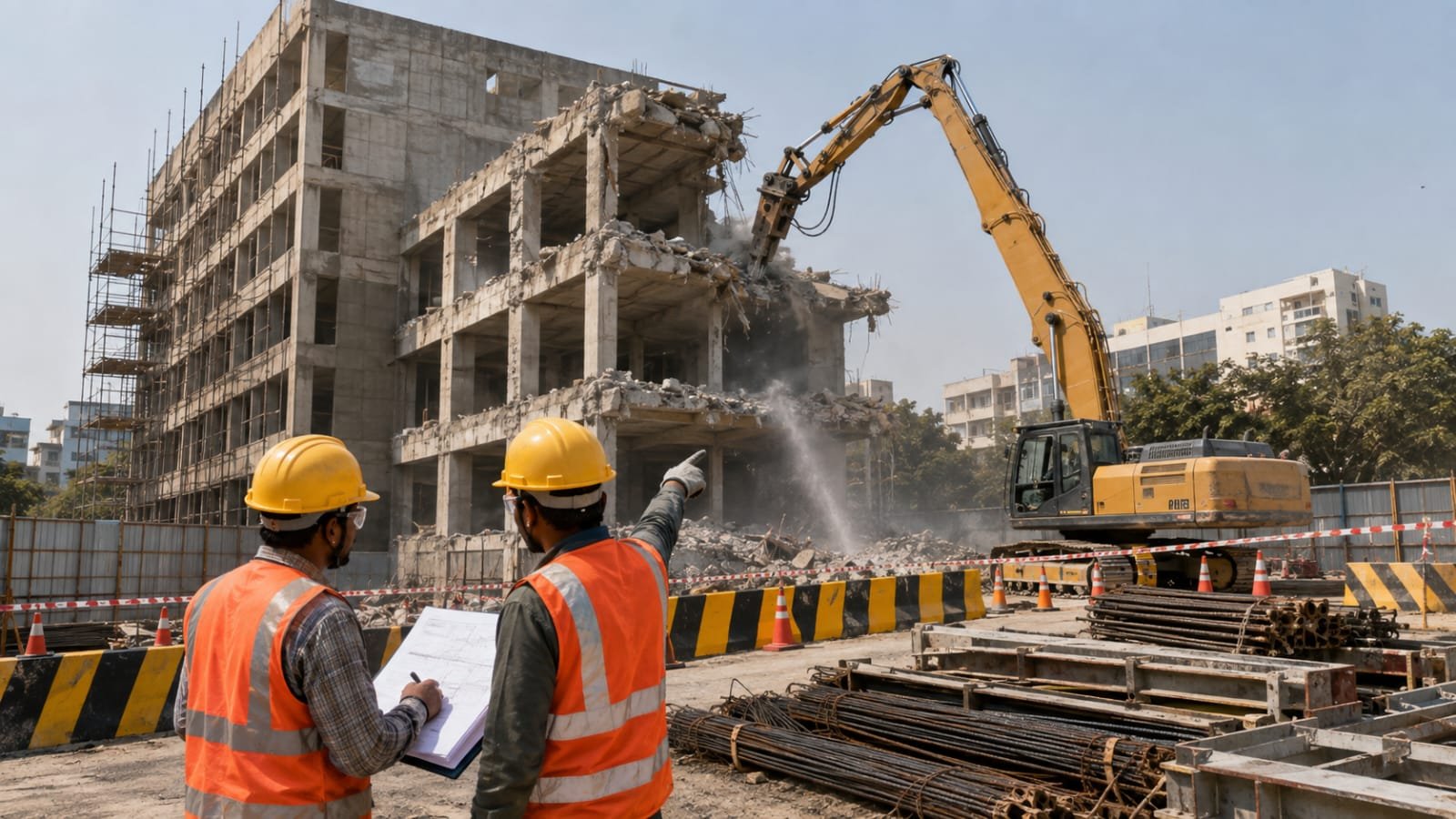 Professional machinery carrying out planned structural demolition and dismantling
