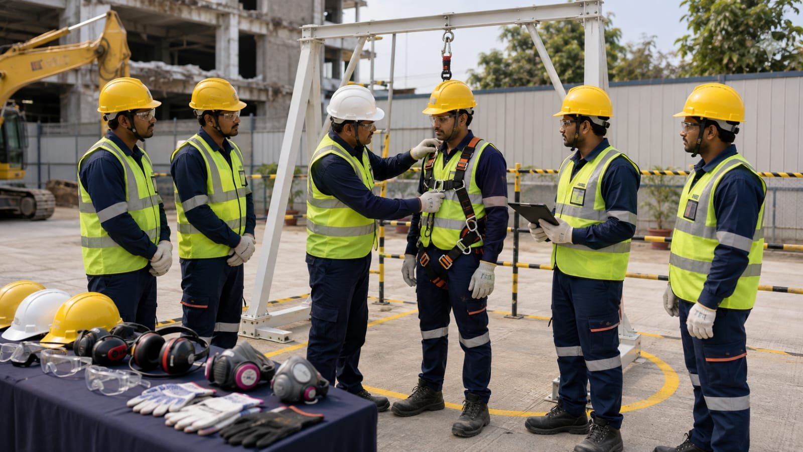 Barricading, personal protective equipment and safety preparation at a demolition site