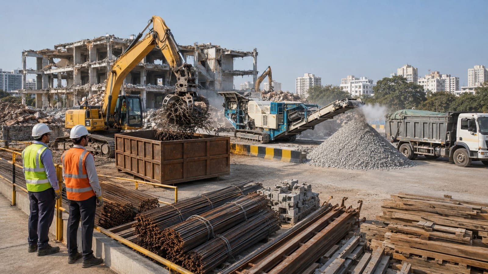 Demolition debris segregation, material recovery, removal and recycling