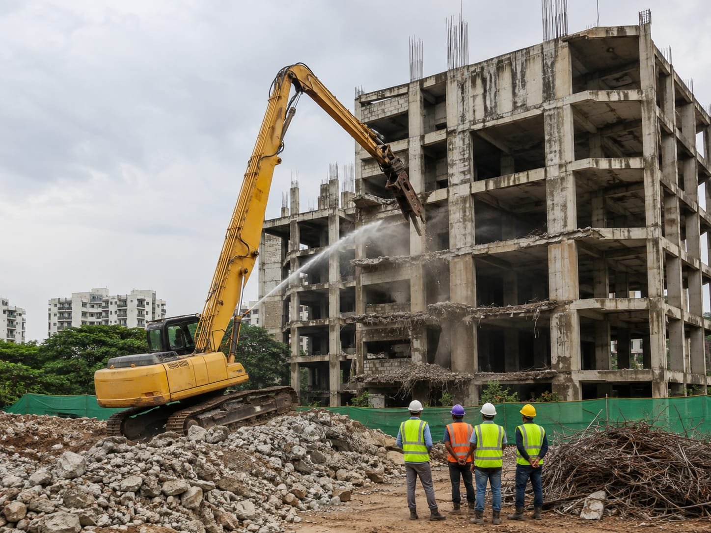 Industrial crane sorting recyclable demolition metal