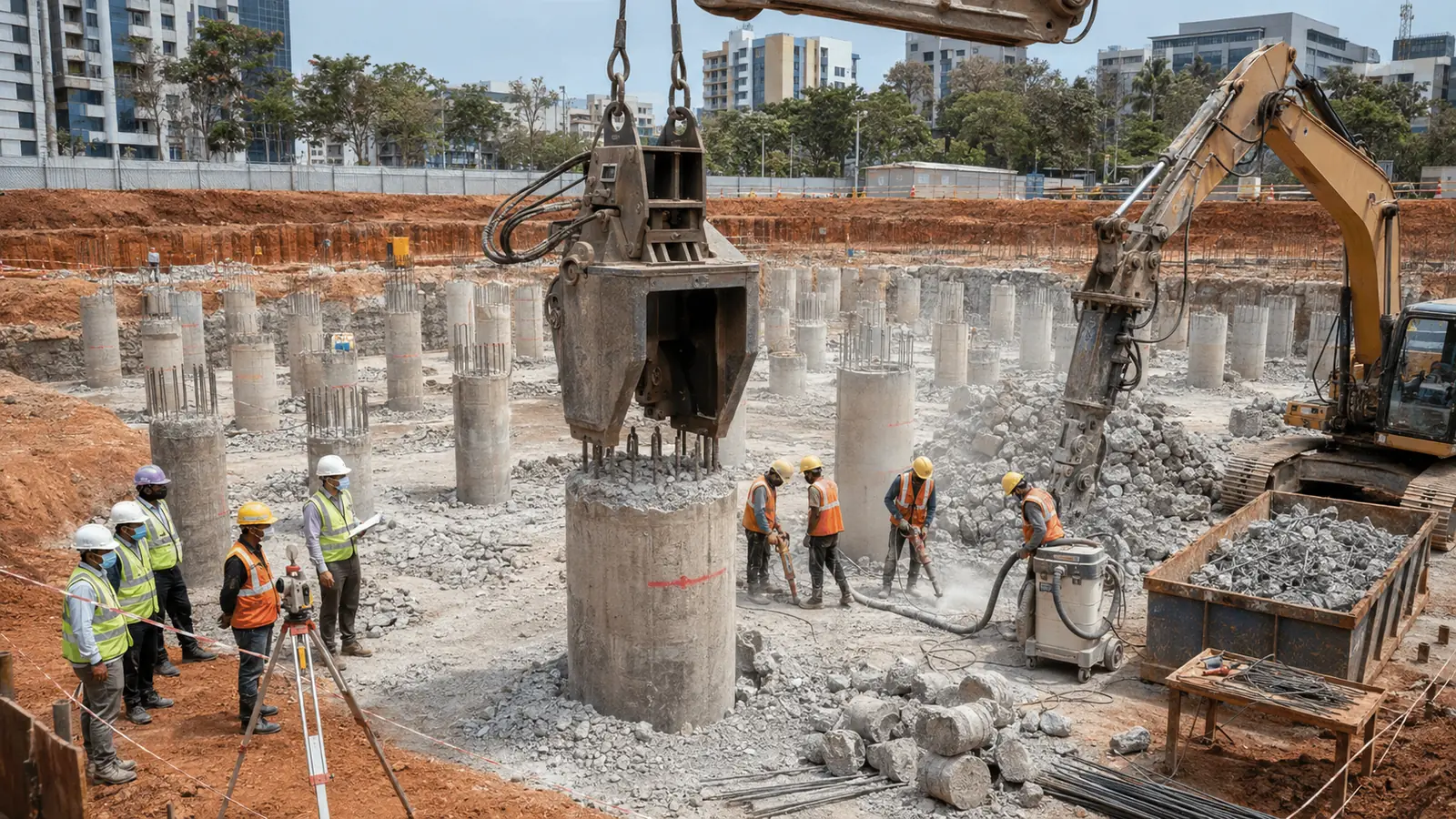 Pile cutting and chipping
